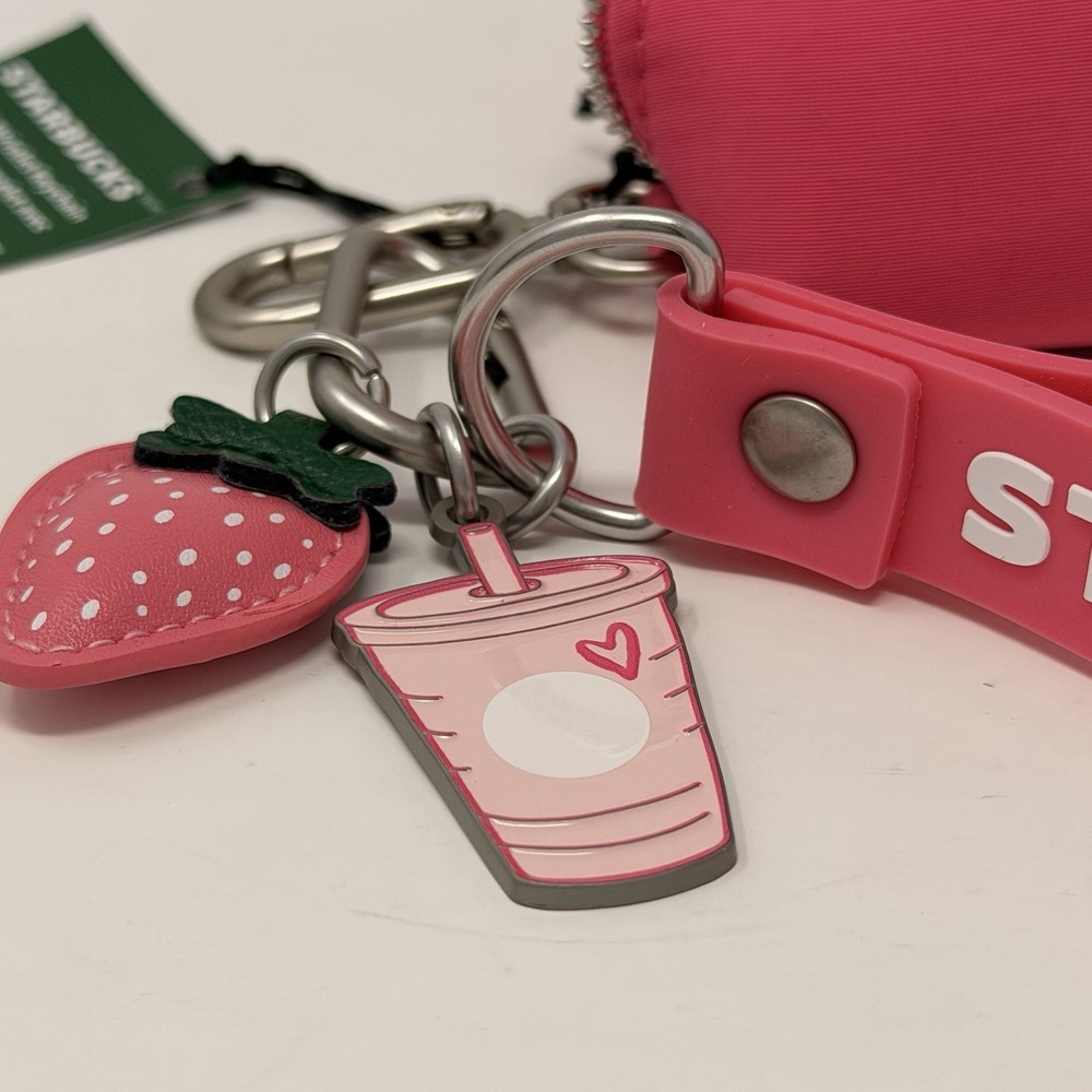 Starbucks Pouch Wristlet Keychain Pink Drink Series 2026 Strawberry Charm NWT - Picture 13 of 13